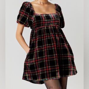 Francesca's Collections Black and Red Plaid Mini Dress